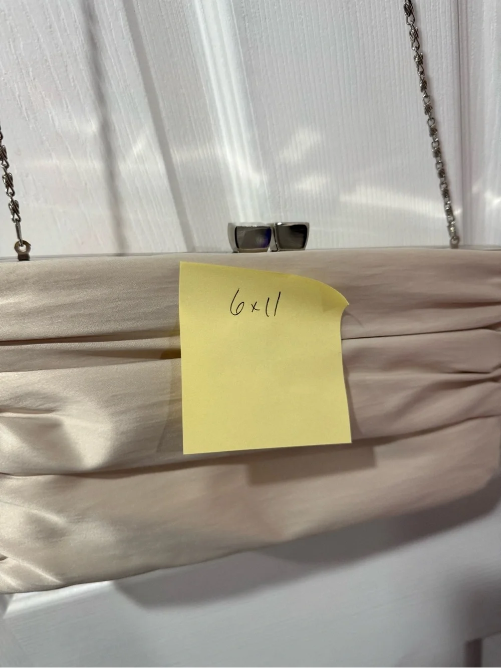 Lulu Townsend Elegant Cream Ruched Evening Clutch with Chain Strap